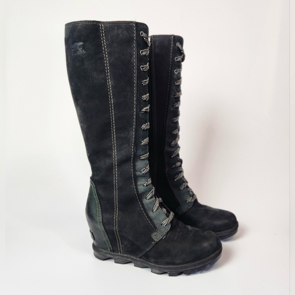 Sorel Black Lace Up Knee-High Boots - Joan of Arctic Wedge